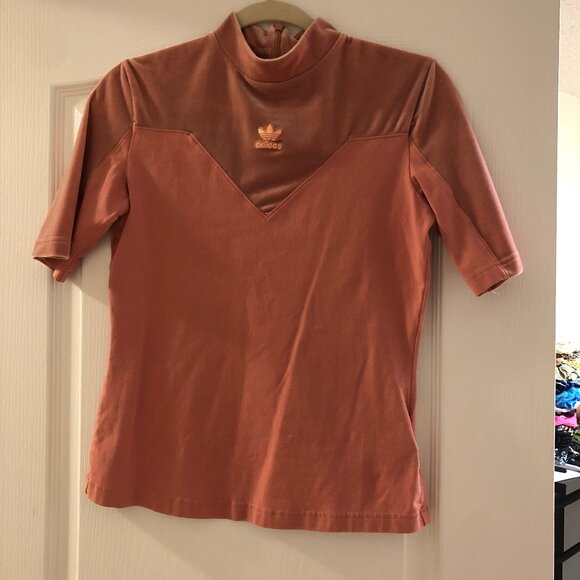 Adidas Mock Neck Salmon Pink Velvet Top Medium - Picture 11 of 14